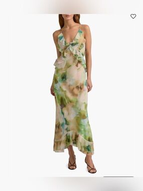 FAVORITE DAUGHTER GREEN MULTI CHIFFON MAXI DRESS SIZE XXS NWT